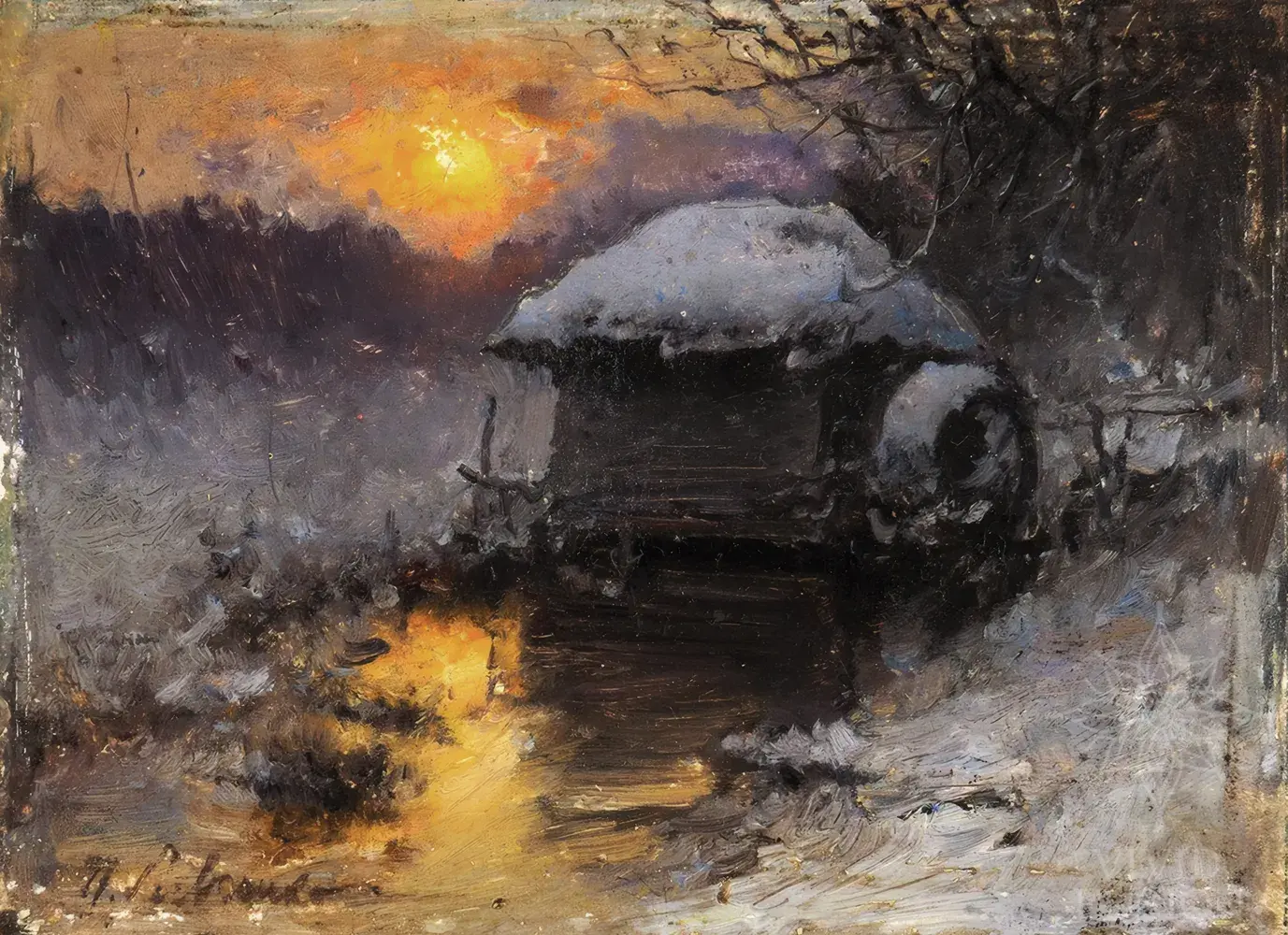 Картина «Зимовий пейзаж із водяним млином»