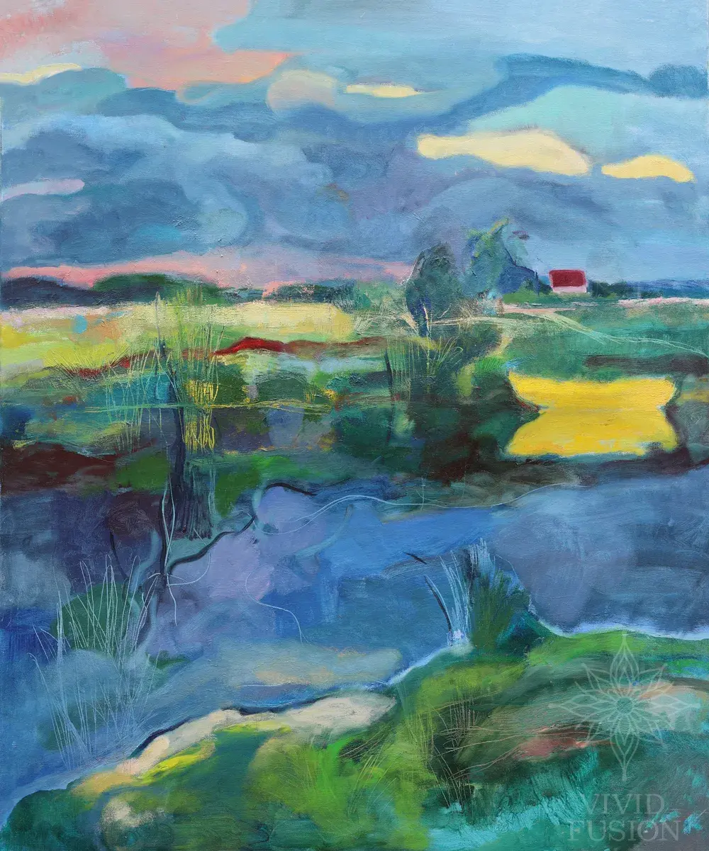 Картина «Landscape with a yellow boat»