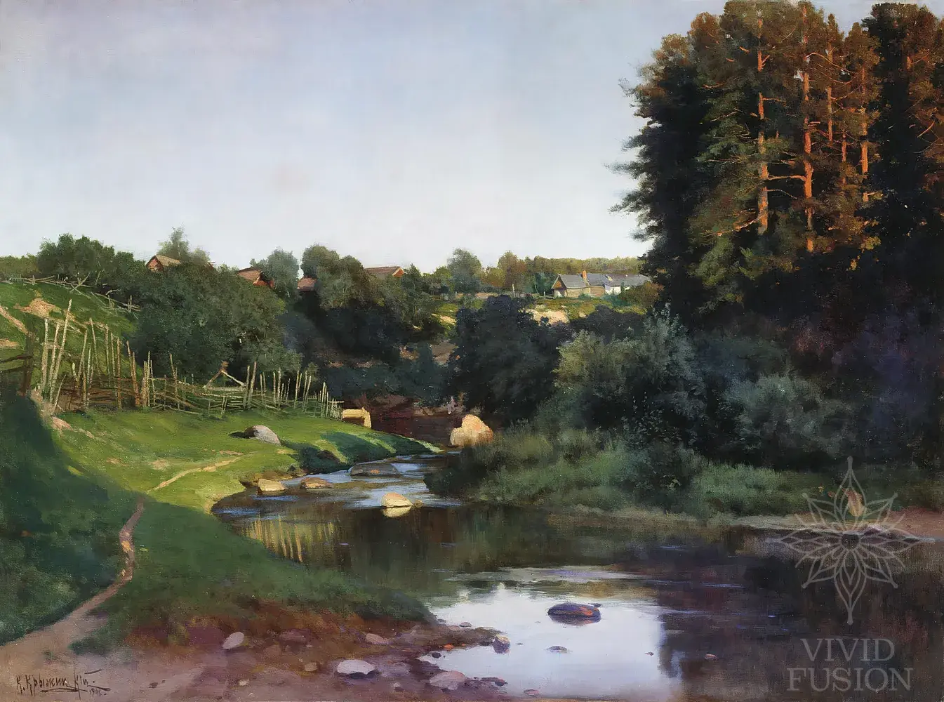 Картина «Село на березі річки.Вечір»