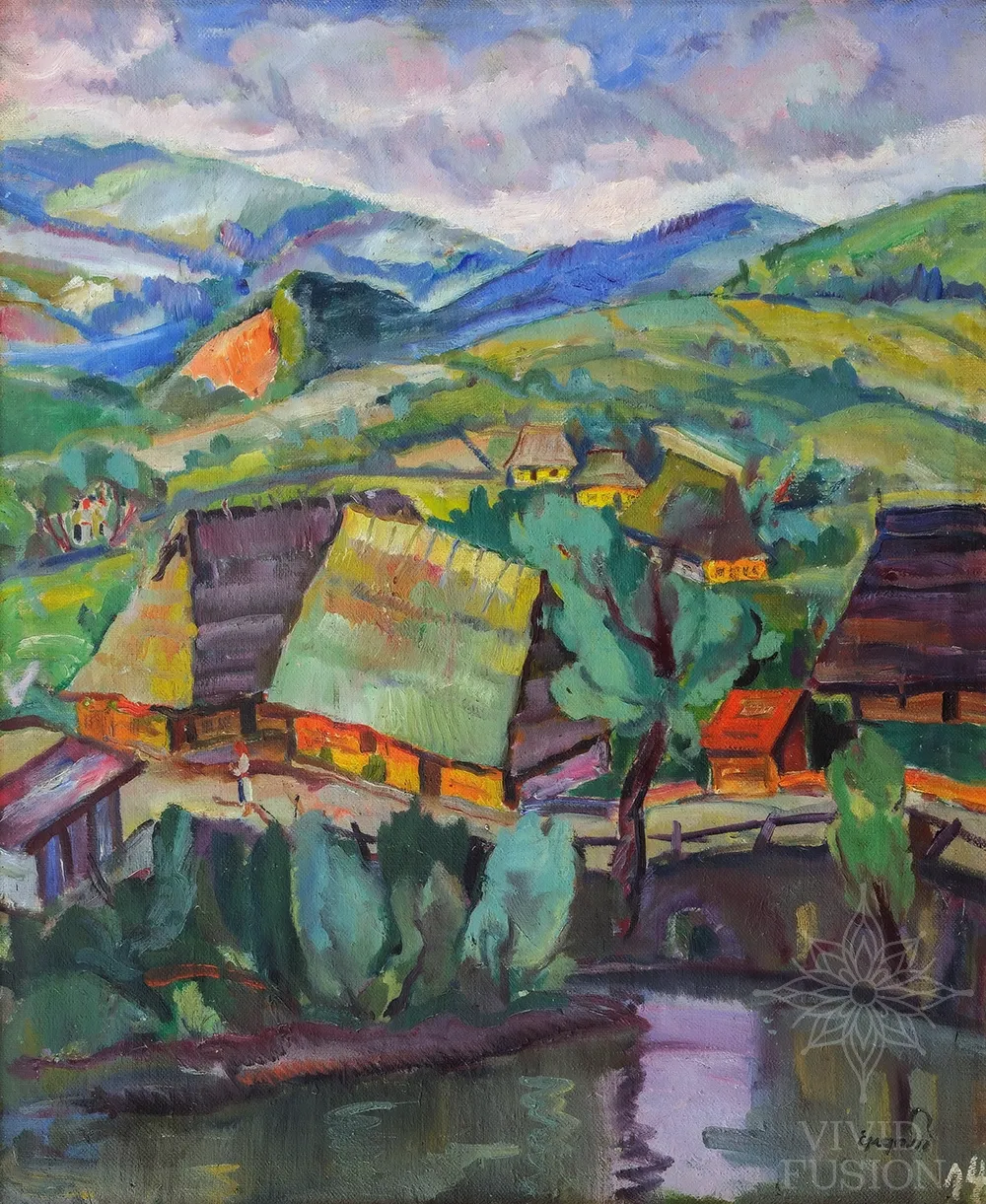 Картина «Село біля річки»