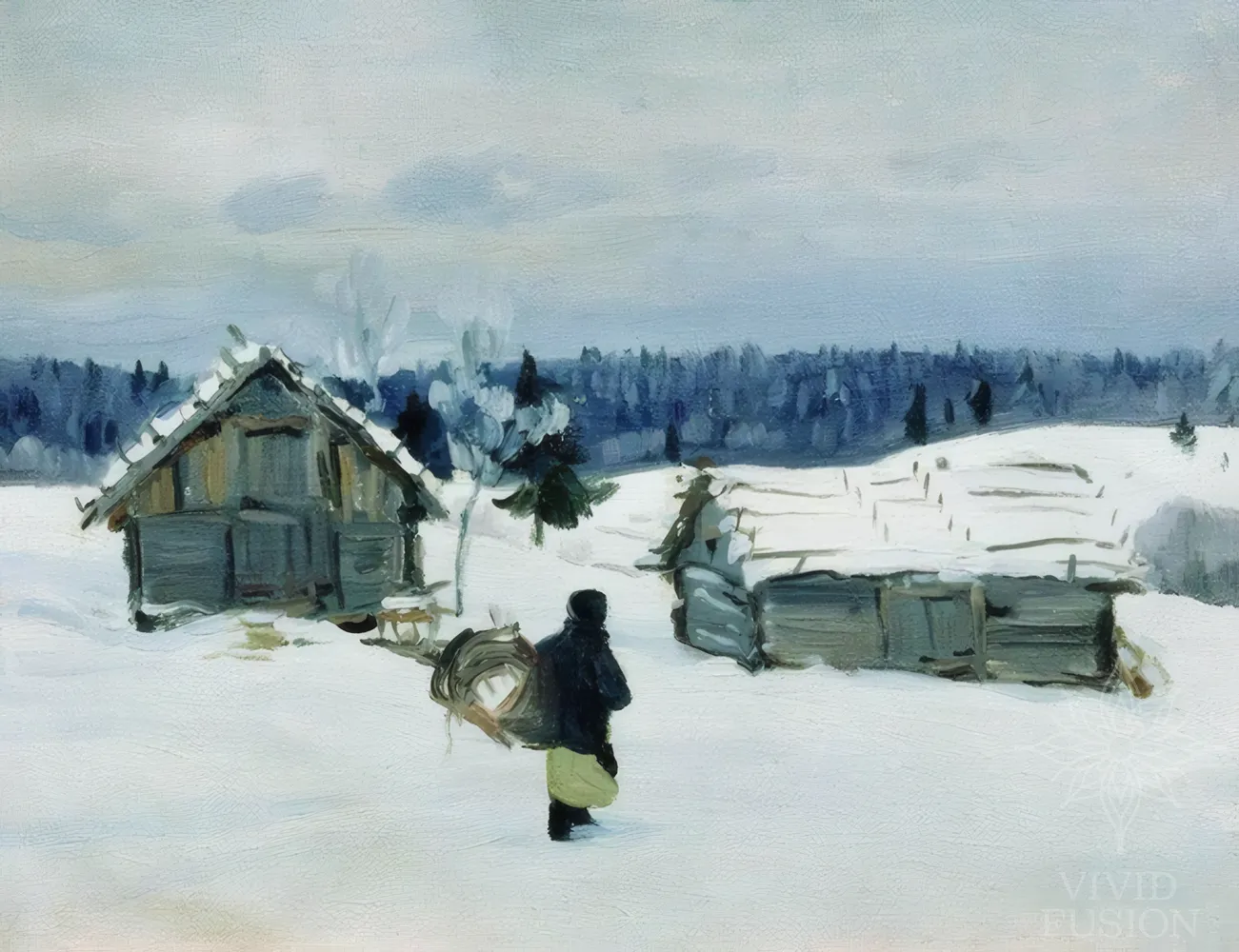 Картина «Зимою в селі»